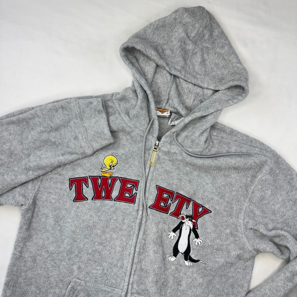 Looney Tunes Jacket Womens Medium Fleece Tweety Bird Sylvester Cat Hooded Zip Up